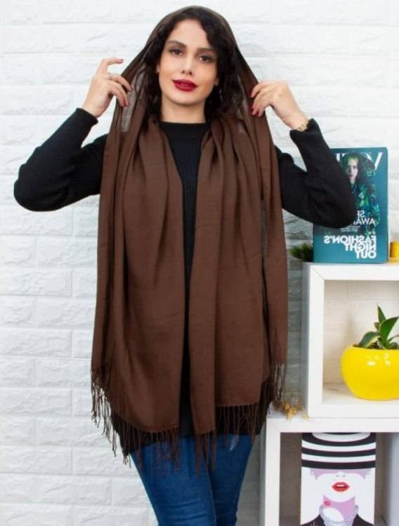 شال سوپرنخ منگوله دارقهوه ای تیره
